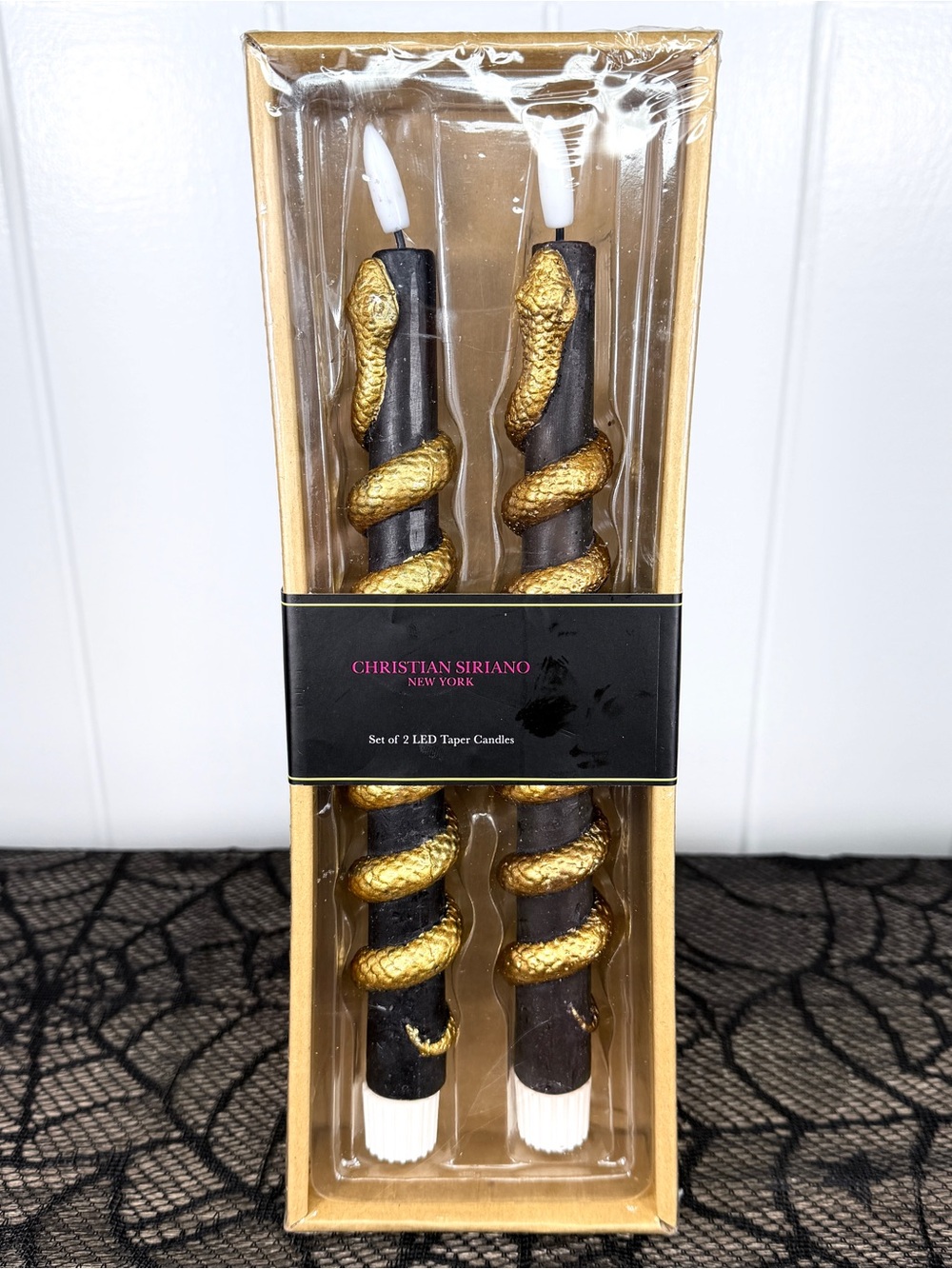 NEW Christian Siriano Gold Snake 10.75” Halloween LED Taper Candles